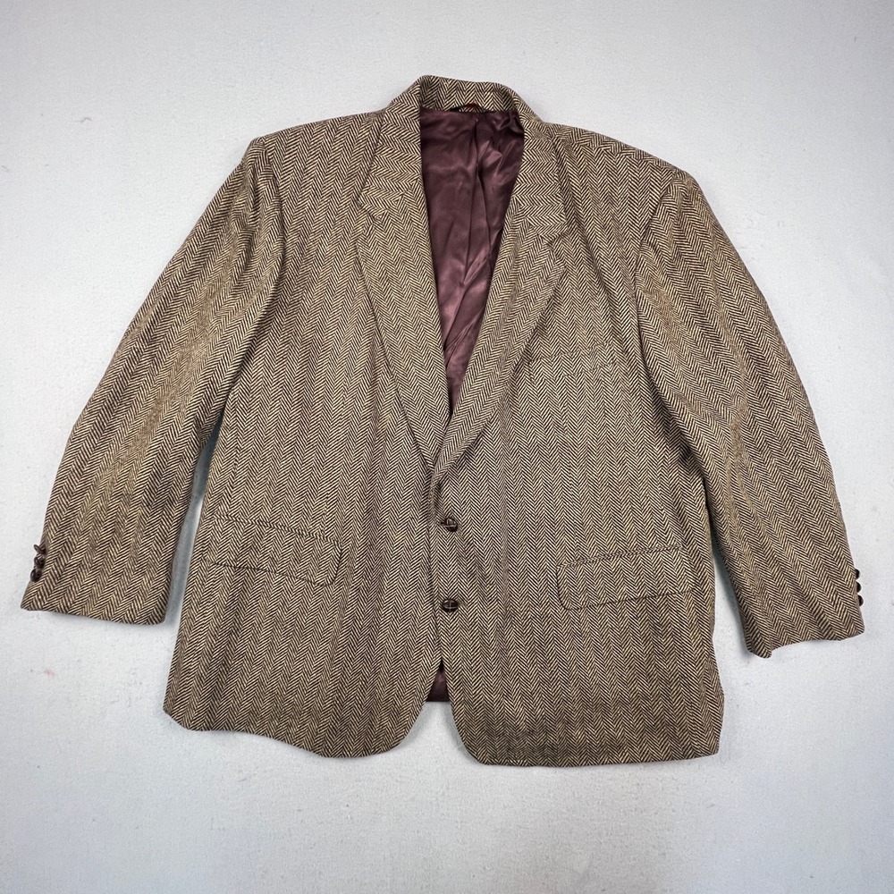 Pure Wool Vintage Sport Coat Mens 54 Herringbone Blazer Academic Ivy Made Poland